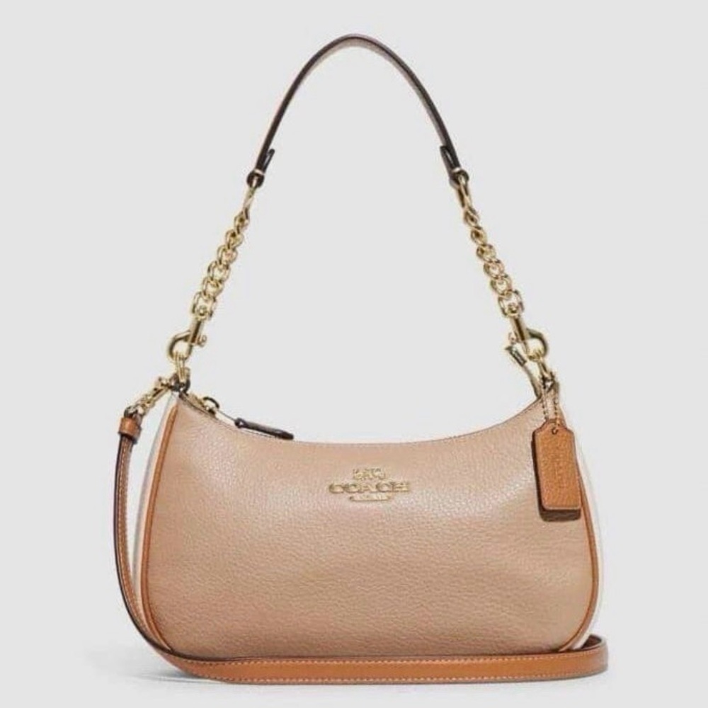 Coach-Teri Shoulder Bag in Colorblock Taupe/Multi Pebble Leather - Picture 6 of 9